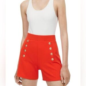 H&M Red/Orange A-Line Sailor Shorts w/ Gold Button Detail in Stretch Knit, Sz L